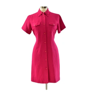 Harve' Benard Magenta Pink Shirt Dress Full Button Front Size 12 Vintage - Picture 1 of 4