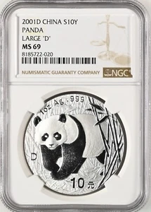 China 2001 D 1oz Silver Panda Coin, NGC MS69 - Picture 1 of 2
