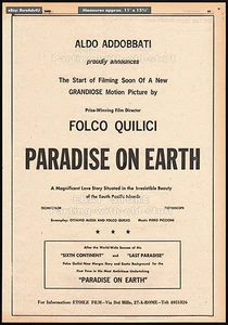FOLCO QUILICI__Paradise On Earth__Promoción/póster de película original 1969 Trade AD - Imagen 1 de 1