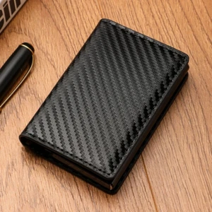Rfid Blocking Metal Credit Card Holder Wallet Slim Carbon Fiber Money Clip Case - Picture 1 of 14