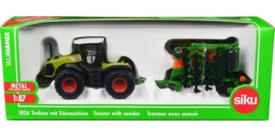 Claas Xerion 5000 Tractor Green w/ Gray Top and Amazone Cayena 6001 Seeder 1/87 - Image 1 of 4
