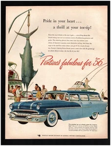 1958 Pontiac Station Wagon Original Print Ad ~ Fast Ship ~ Blue Marlin Fishing - Picture 1 of 1