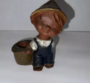 Vintage Handmade & Painted Redware Ceramic Clay Asian Boy Figurine 4.5"x 3" - Picture 1 of 5