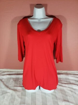 Blusa feminina Sky and Sand manga 3/4 vermelha brilhante gola V viscose macia tamanho G - Imagem 1 de 4
