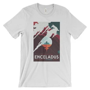 Enceladus Poster Print T-Shirt  NASA Space Travel Series Black, White, or Gray - Picture 1 of 4