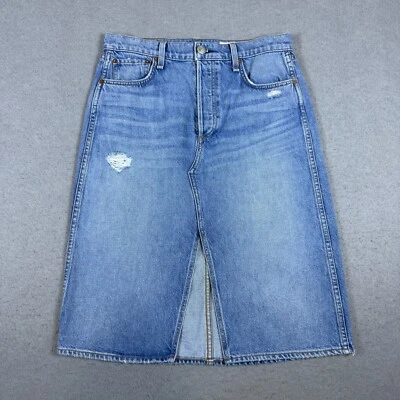 Rag & Bone Vintage High-Rise Midi Denim Skirt Jones w/ Holes Size 29 Front Slit Foto 1 de 4