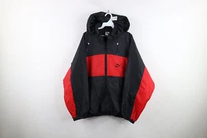 Vintage 80s 90s Puma Mens Large Spell Out Color Block Hooded Windbreaker Jacket - Picture 1 of 17