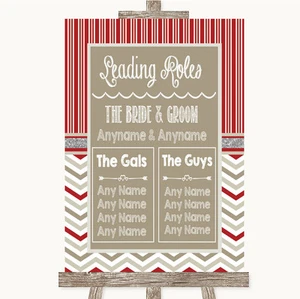 Letrero de boda personalizado rojo y gris de invierno de quién es quién - Imagen 1 de 8