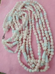 vintage multi-strand necklace pastel pink and blue beads 26"     05 - Picture 1 of 5
