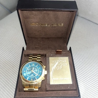 Michael Kors MK-8315 Watch Hunger Stop - Gold Tone, Blue Face Wristwatch - Image 1 of 4