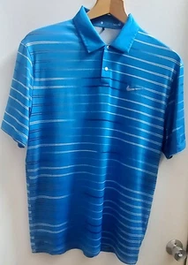 Nike Tiger Woods Collection Golf Polo L Türkis Blau/Grau/Schwarz Streifen Druckknopf - Bild 1 von 13