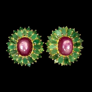 Black Friday 925 Sterling Silver Earrings Oval Ruby 10x8mm Emerald Jewelry - Picture 1 of 13