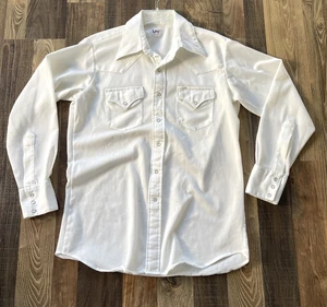 Lee Pearl Snap Button Up Shirt  16.5-35  White Polyester USA *Stains/Read - Picture 1 of 11