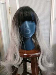 Full Wig, Dark Gray To Silver Ombre, Long Gently Loved - Picture 1 of 9