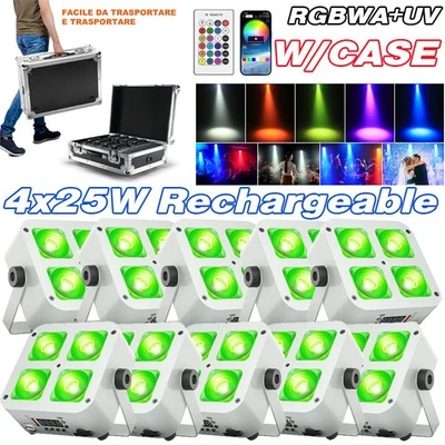 LED 4x25W RGBWA+UV Battery Powered WIRELESS DMX Par Can DJ Uplighting Up Light - Image 1 of 4