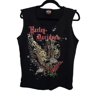 T-shirt grafica senza maniche Harley Davidson 2XL 100% cotone vintage 9S biker - Foto 1 di 7