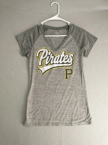 Pittsburgh Pirates Womens Top Medium Gray Short Sleeve V Neck Logo MLB Cover