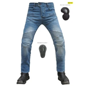 Men's Motorcycle Jeans Motorbike Denim Distressed Riding Pants With Knee Pads - Foto 1 di 8