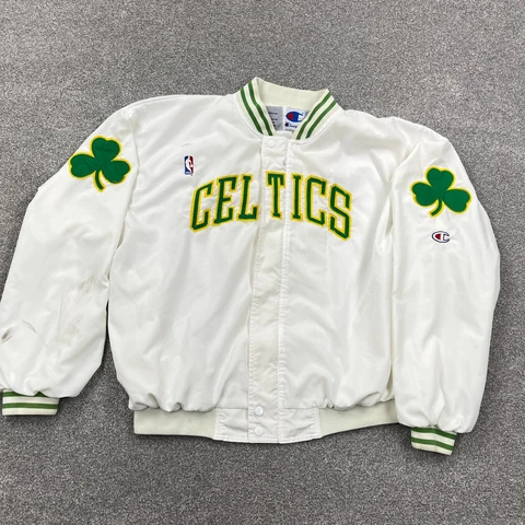 Boston Celtics Jacket Men 2XL XXL White Satin Bomber Champion Shamrock 80s 90s Cover
