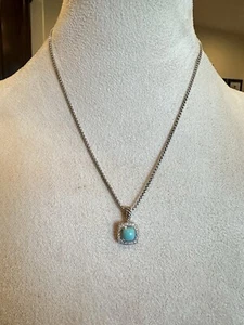 David Yurman Pendant Necklace Sterling Silver with Turquoise and Diamonds - Picture 1 of 6