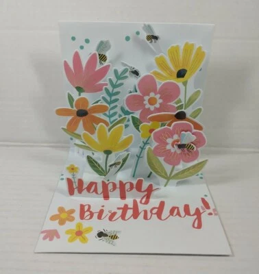 Bees and Flowers Pop-Up Happy Birthday Card - Greeting Card by Up With Paper - Image 1 of 4