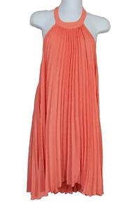 Kaari Blue Dress Small Coral Accordion Pleated A-Line Swing Halter Backless - Picture 1 of 11