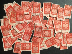 Postage Stamps For Crafting: 1966 5c Polish Eagle Emblem; Red; 50 Pieces - Picture 1 of 1