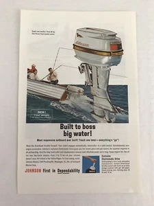 Johnson Outboard Motor Vtg 1963 Print Ad Men Fishing Boat - Picture 1 of 3