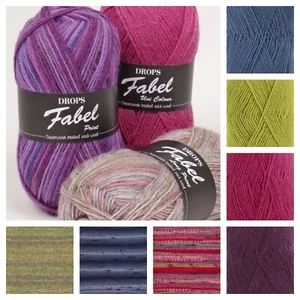 DROPS Fabel Yarn - 4 Ply Superwash Sock Wool 50gr Ball **Postage Discounts** - Picture 1 of 62