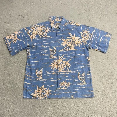 Camisa Reyn Spooner Phil Edwards Para Hombre Mediana Azul Abotonada Estampado Reverso Saling Foto 1 de 4