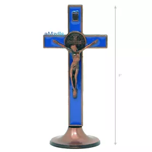 Crucifijo 5 pulgadas Azul Moneda San Benito Mesa Soporte Decoración Hogar Regalo Religioso - Imagen 1 de 2