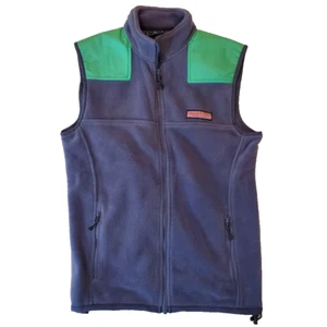 Vineyard Vines Slate Blue and Green Fleece Vest Zip Front Men's Size XS - Picture 1 of 8