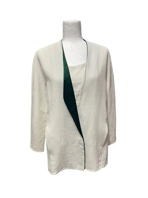 Akris Bergdorf Goodman White Linen Green Mulberry Silk Trim Blazer Jacket US 10 - Image 1 of 4