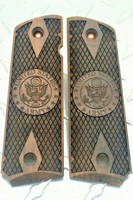 HKTC CUSTOMS United States Army Shield Laser Carved American Walnut 1911 Grips Full Size