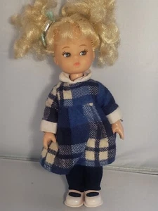 Playmates Doll 7" Blonde Piggy Tails w/ Vintage Hair Ties Blue Plaid Dress - Picture 1 of 7