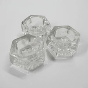 3 Open Salts Vintage Individual Salt Cellars Matching Hexagon Bowls Clear Glass - Picture 1 of 5
