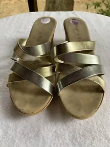 Mariella Keilsandalette Made in Italy Silber Metallic Riemchen Kork Plateau Gr. 8,5 - Bild 1 von 9