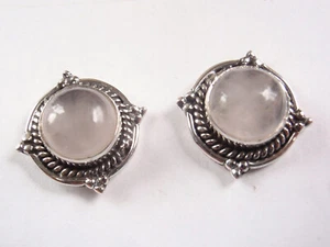 Rose Quartz 925 Sterling Silver Round Stud Earrings 15 mm- medium sized - Picture 1 of 3