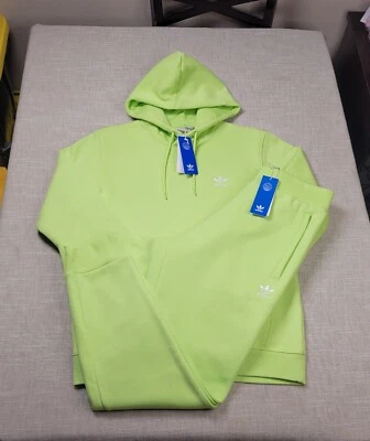 Adidas Hoodie & Jogger Pants Medium Mens Pulse Lime Green White Trefoil Fleece - Image 1 of 4