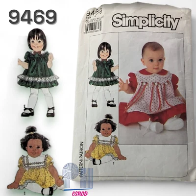 Simplicity 9469 Baby Sz A All sizes Sewing Baby dress 1989 CUT - Image 1 of 4