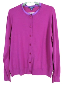 SC001100- LANDS END Mujeres Algodón Nylon Cárdigan Suéter Ciruela Profunda Púrpura M 10 12 - Imagen 1 de 7