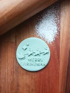 Merry Christmas Sleigh Debossing Stamp Fondant Cookie Pastry Pop Up Xmas - Picture 1 of 2