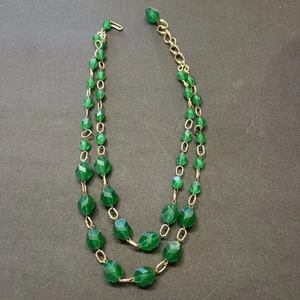 Vintage West Germany grüne 2 Strang Perlenkette Schmuck Nachlass - Bild 1 von 6