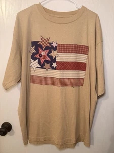 Vintage 2XL TShirt 1994 Single Stitch Vicki Melhart Designs Tan Flag USA - Bild 1 von 6
