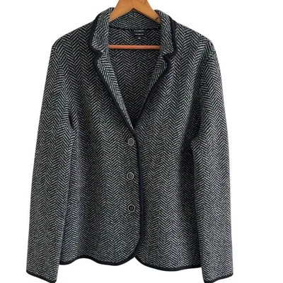 Blazer Talbots Lana Merino Espiga Tejido L Preppy Antiguo Dinero Chaqueta Academia Foto 1 de 4