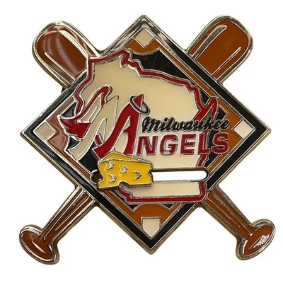 Milwaukee Angels Baseball Team Lapel Pin With Crossed Bats & Cheese Logo - Image 1 of 3
