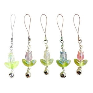 Tulips Flower Bell Charm Pendant Chain Hangings Decoration for Key Bag Purse - Photo 1 sur 13