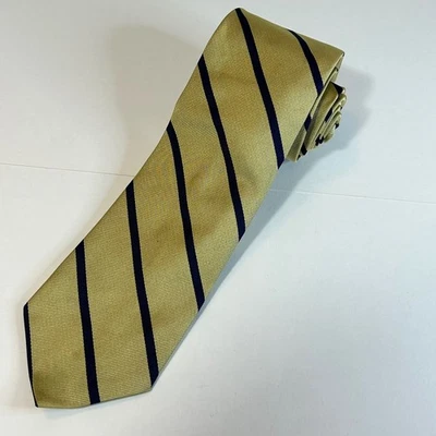 Corbata Brooks Brothers Nueva con Etiquetas Hecha en Italia 100% Seda Dorado Azul Marino Rayas Regimiento Foto 1 de 4