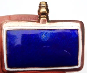 Art Deco Blue Guilloche Enamel Rose Gold or Gold Plated Heavy perfume Bottle. - Picture 1 of 7