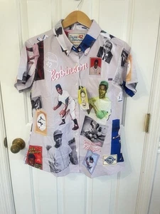 RSVLTS Med NWT  Jackie Robinson Scrapbook Brooklyn Dodger 42 Button Shirt - Picture 1 of 7